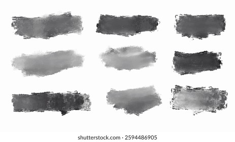 Set of of a collection of black brush strokes created in a grunge style. Vector.