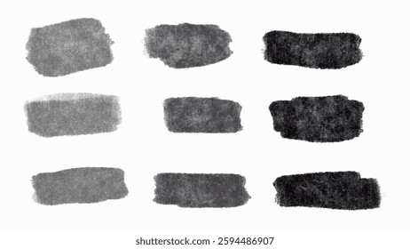 Set of of a collection of black brush strokes created in a grunge style. Vector.