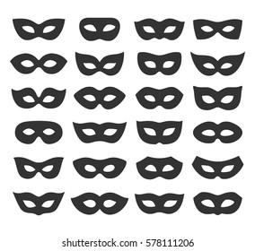 Set Collection of Black Carnival Masquerade Masks Icons Isolated on White Background