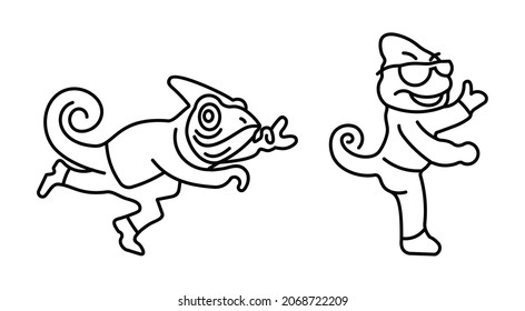 set of collection black chameleon logo icon design,chameleon animal vector line icon