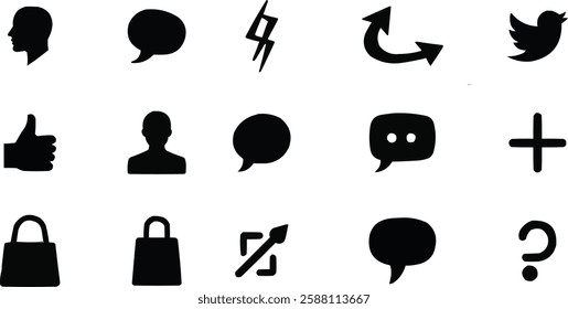 a set collection of black  chat icon