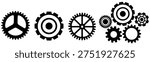 set collection black Gears and Cogs silhouettes icon. Mechanical Parts symbol design