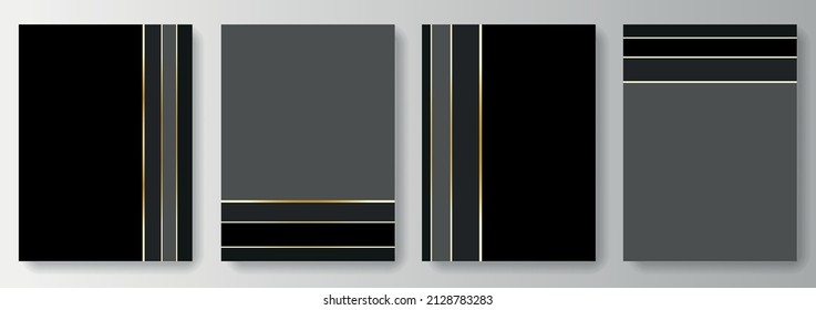 Colección de fondos negros y grises con líneas doradas