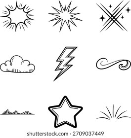 Set of Collection Black Line Doodle Design Elements