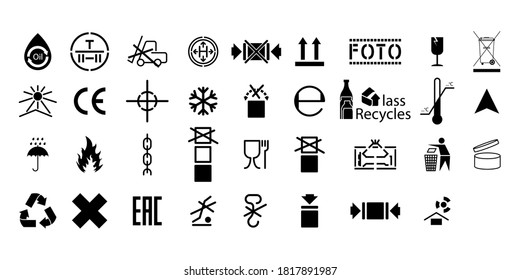Set Collection Black Packaging Icons Signs Vector Design Elements