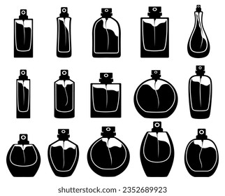 set collection black Perfume silhouette icon design. Fragrance template vector illustration