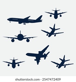 A set or collection of black planes drawings on a beige background.A group or collection of aircrafts ideal for grungy,travel,flight,transport,business or commercial designs isolated on white