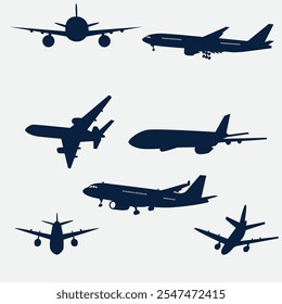 A set or collection of black planes drawings on a beige background.A group or collection of aircrafts ideal for grungy,travel,flight,transport,business or commercial designs isolated on white