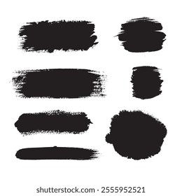 set collection of Black watercolor ink paint brush texture