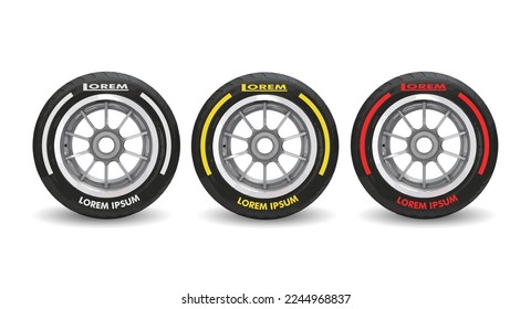 set collection black wheel red yellow white line compounds type soft tyre hard medium soft compound rubber logo symbol icon vector template strategy team principal isolated background