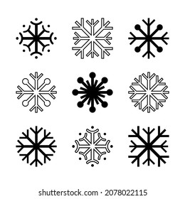 Set, collection of black and white snowflakes icons for winter holidays design.