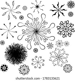 conjunto de imágenes vectoriales en blanco y negro de copos de nieve
