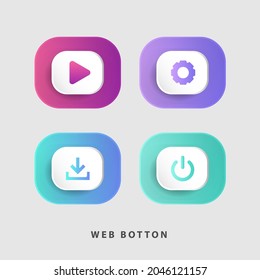 set Collection of blank web button templates. modern multi-colored buttons for websites. ui ux vector. play button, settings, download, active, icon