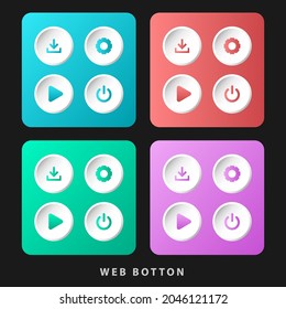 set Collection of blank web button templates. modern multi-colored buttons for websites. ui ux vector. play button, settings, download, active, icon