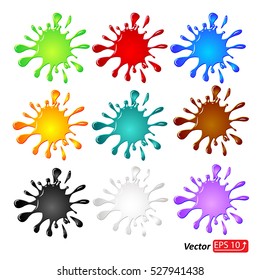  Set, collection of blots, drops and stains, splash Vector set of blots, splash  liquid and smudges. Colorful Paint Splatters. Hand Drawn Splashes, isolated on white background vector illustration