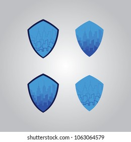 set or collection of blue shield building, city and construction logo. can use for city and real estate logo. can use for business object design.