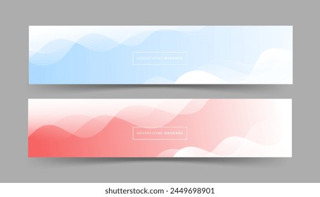 set collection blue white and red white gradations, banner template, wave effect , for business ads, cover, etc. Vector eps 10