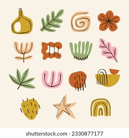 Set Collection Boho Organic Shape Line Illustration Vektorgrafik