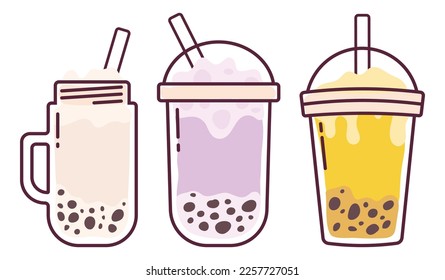 Set Collection of Bubble Tea Illustration. Boba tea for cute design 