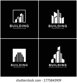 set collection building logo design bundle construction. premium business cards, inspiring city building abstract logos modern.