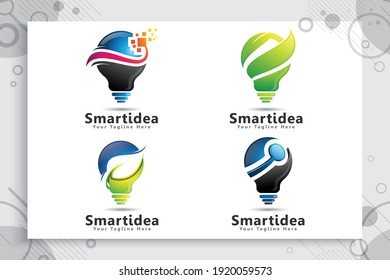 Set collection of bulb Energy green smart idea vector logo design with modern color style concept , symbol innovation digital lamp with ecology leaf concept.
