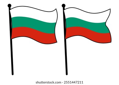 Set Collection of Bulgarian Flag on Flagpole in Minimalist Sticker Template for Logo, Badge, and Mark, Editable Scalable Vector Illustration in EPS, Isolated on White Background