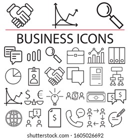 Set collection of business line web icons, such as handshake, ID card, user, contact us isolated on white background EPS Vector