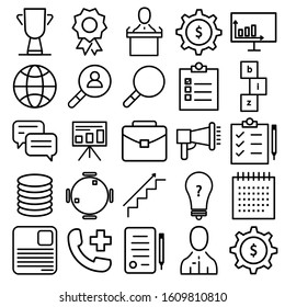 Set collection of business line web icons. Such as trophy, coins, diagram, development isolated on white background EPS Vector 