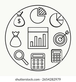 Set Collection of business and technology icons in a simple line drawing style