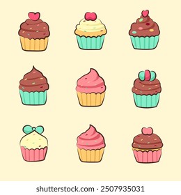 set of collection cake cookies for elements, clipart, sticker