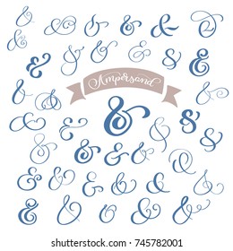 Set collection Calligraphy lettering vintage decoration ampersands for letters and invitation. Hand drawn type. Vector illustration