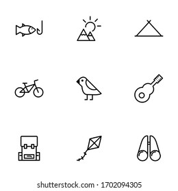 Set, collection of camping, outdoor icons, outline and thin line icons on white background EPS Vector