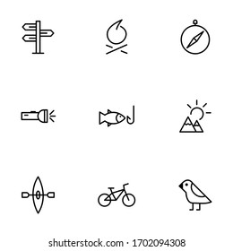 Set, collection of camping, outdoor icons, outline and thin line icons on white background EPS Vector