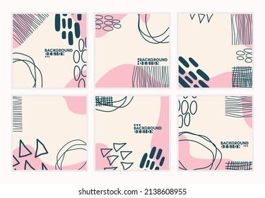 Set, eine Sammlung von Karten, Drucke, Hintergründen mit abstrakten Formen, Strichen und Doodles. Vektorgrafik 
