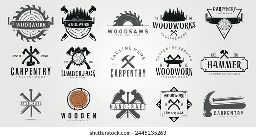 conjunto y colección de diseño de Ilustración vectorial vintage logo de carpintería