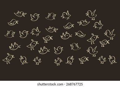 set collection of cartoon birds vector line curve 