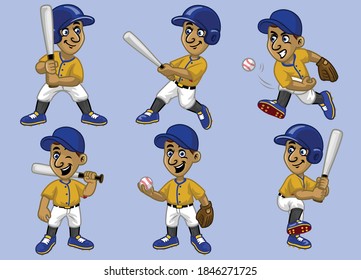 set collection cartoon boy baseball player