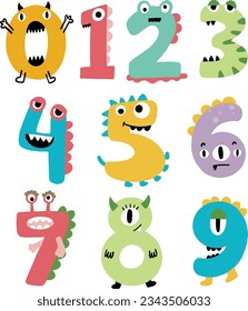 Set Collection Cartoon Monster Number Character vector Illustration