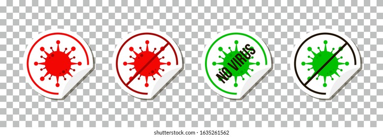 Set, collection of cartoon style vector stickers with virus, coronavirus, bacteria.