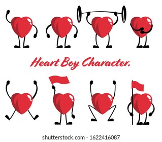 set collection of character cartoon mascot of heart happy valentine's day love 2d illustration vector, celebration holiday with season greeting