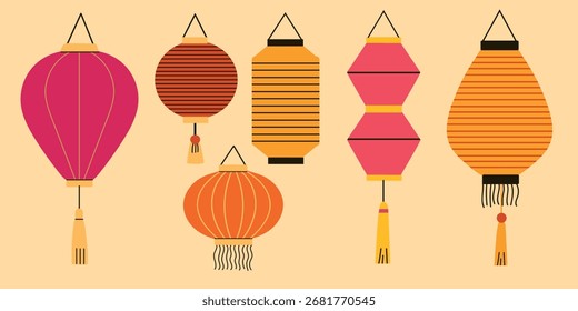Conjunto de colección de icono de linterna china Clipart avatar logotipo aislado ilustración