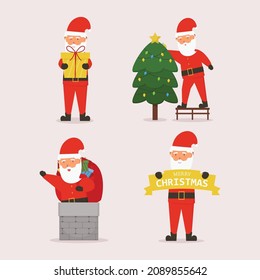 Set collection christmas cartoon santa clause cute charatcer vector