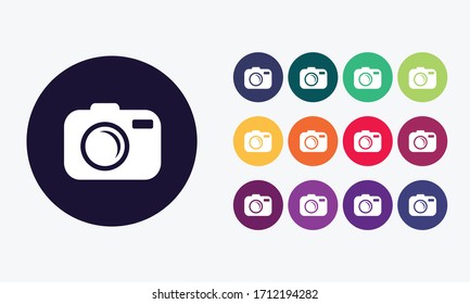 Set collection circle buttons with camera photo icon.