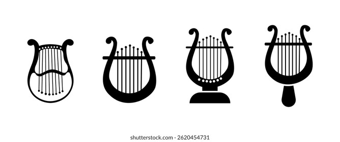Set of Collection Classic Lyre Harp Type And Vector Icon Simple Design With Isolated Background.