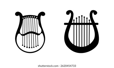 Set of Collection Classic Lyre Harp Type And Vector Icon Simple Design With Isolated Background.