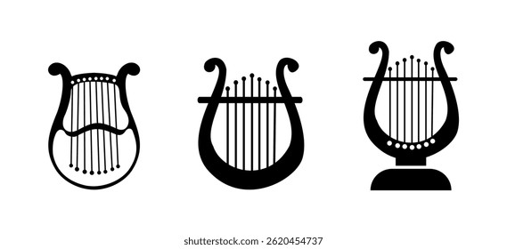 Set of Collection Classic Lyre Harp Type And Vector Icon Simple Design With Isolated Background.