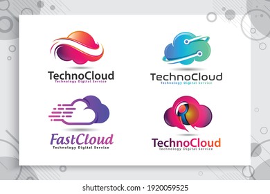 Set Collection of Cloud Data Vector logo for technology data and software service with modern color and style concept.