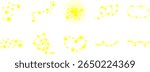 Set of collection cluster of glowing yellow firefly dots scattered randomly on a transparent background.