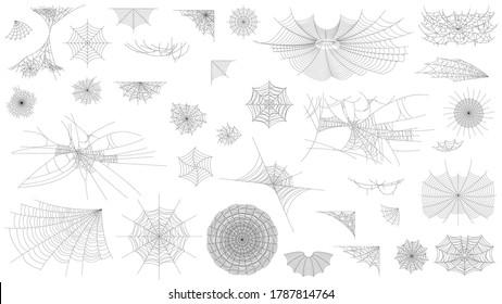 Set Collection Cobweb Spiderweb For Halloween Design Elements Spooky Scary Horror Decor Vector