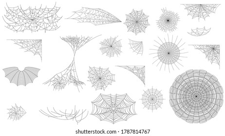 Set Collection Cobweb Spiderweb For Halloween Design Elements Spooky Scary Horror Decor Vector